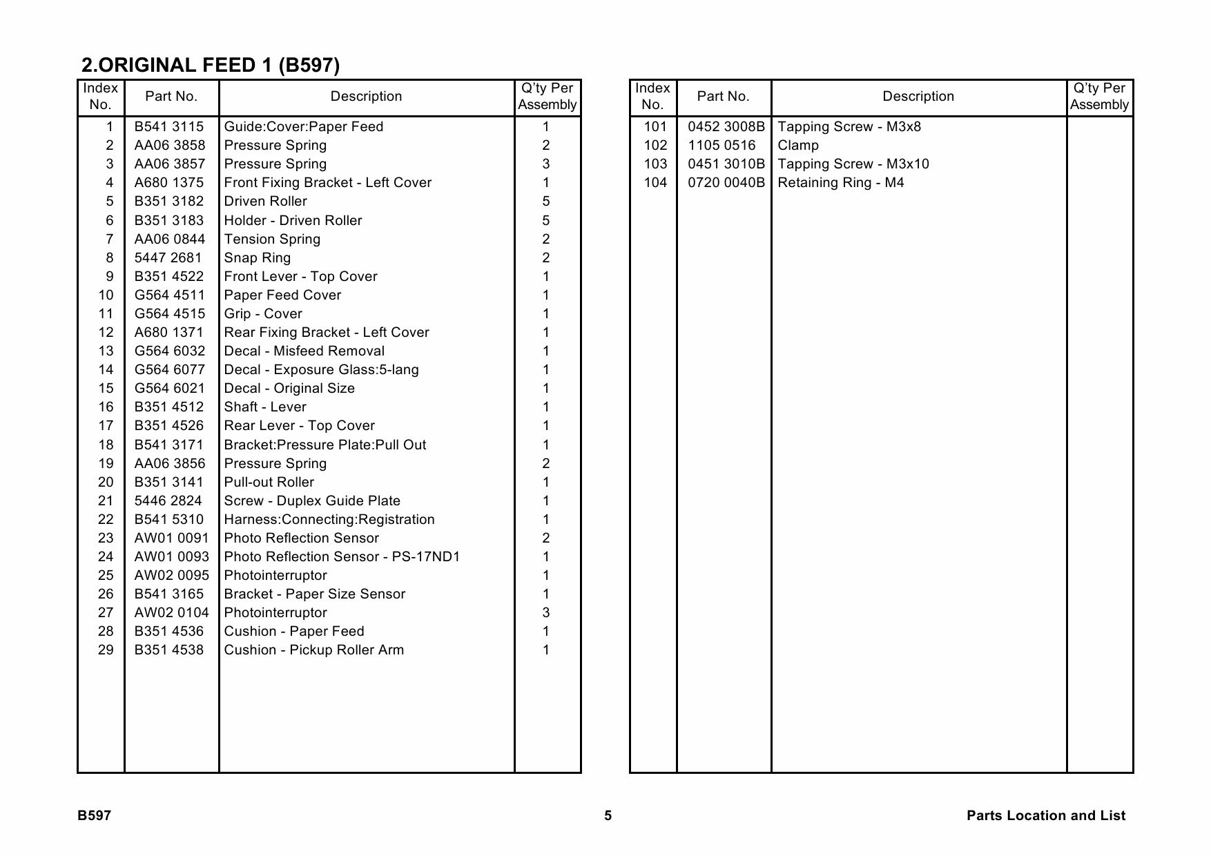 RICOH Options B597 AUTO-REVERSE-DOCUMENT-FEEDER-DF77 Parts Catalog PDF download-2